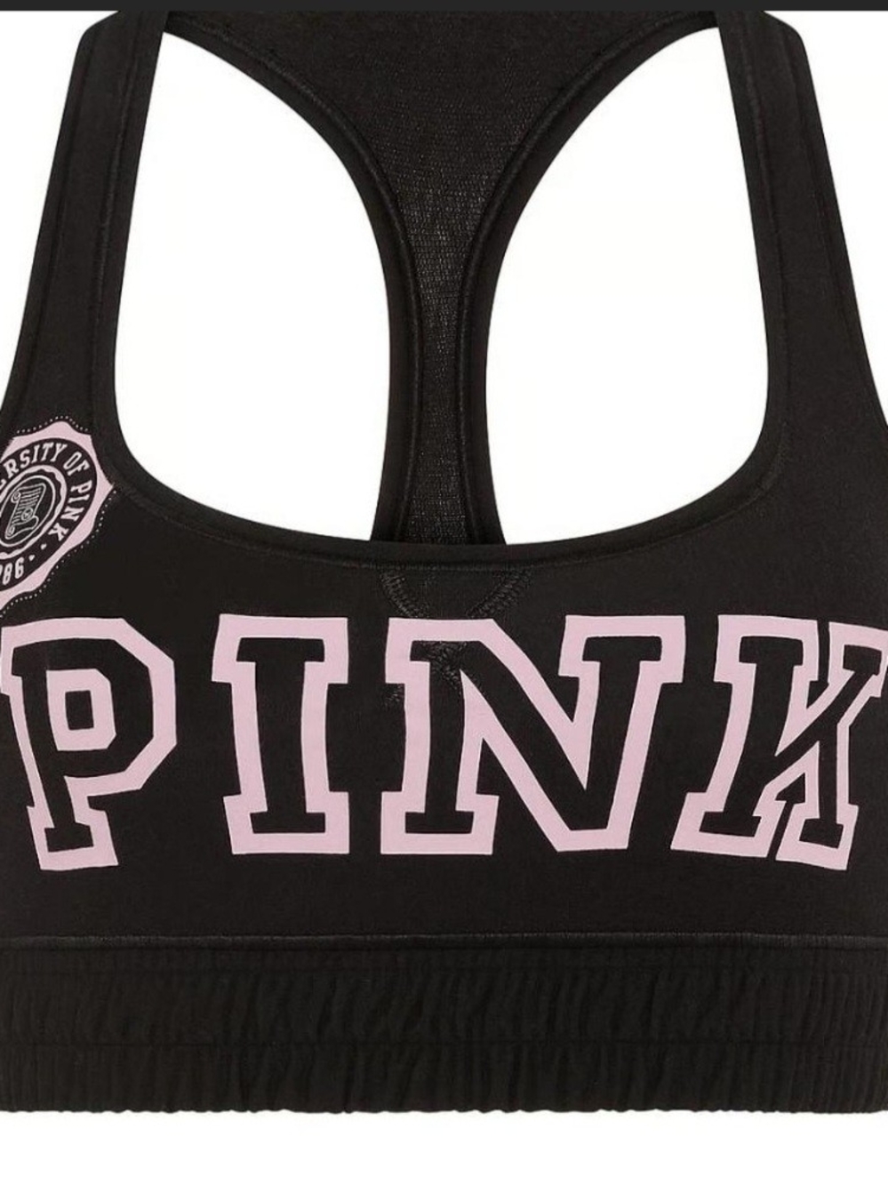PINK Victoria's Secret Black Racerback Sports Bra with Pink Logo
